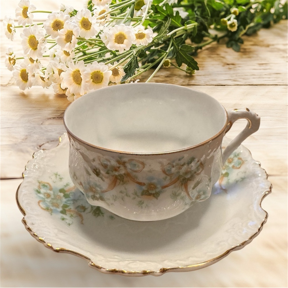 Vintage Germany Eglantine Elegant Floral Demitasse Porcelain Teacup & Saucer Set